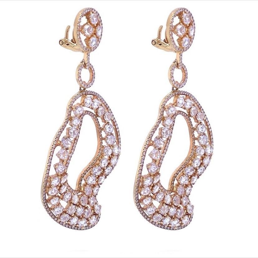 Contemporary RUCHI Rosecut Diamond Yellow Gold Dangle Earrings For Sale