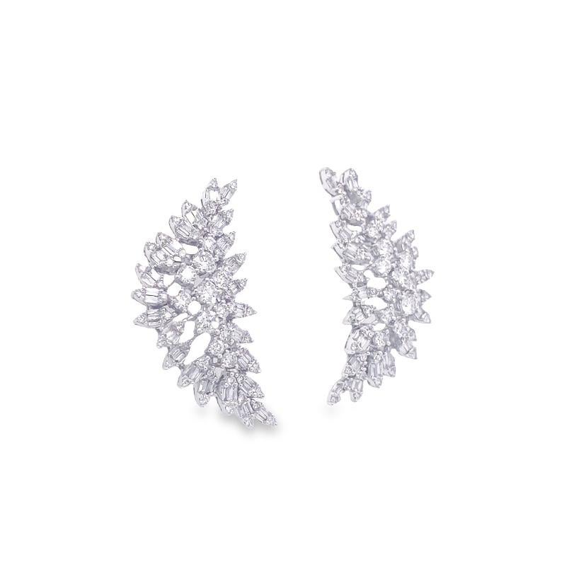 Contemporary RUCHI Baguette and Brilliant Diamond White Gold Lever-Back Earrings For Sale