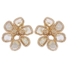 RUCHI Slice and Brilliant-Cut Diamond Yellow Gold Flower Clip-On Earrings