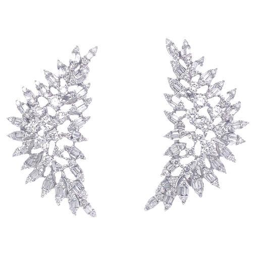 RUCHI Baguette and Brilliant Diamond White Gold Lever-Back Earrings For Sale