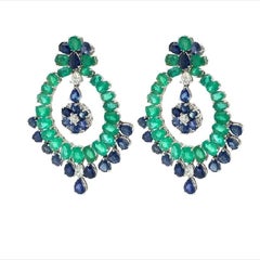 RUCHI Diamond, Emerald and Blue Sapphire Chandelier Earrings