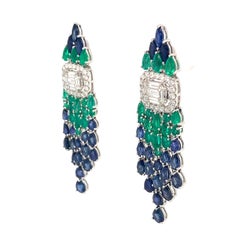 RUCHI Blue Sapphire, Emerald and Diamond White Gold Dangle Earrings