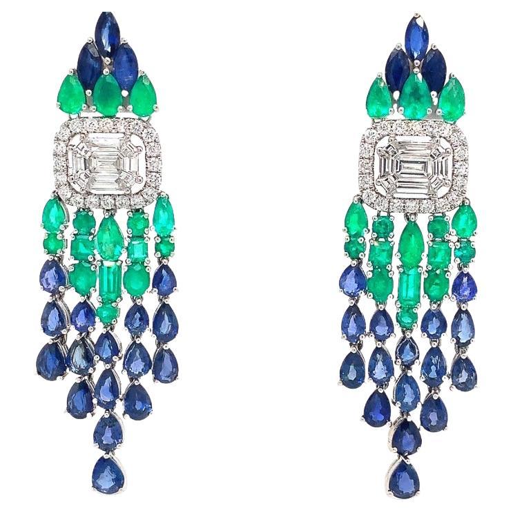 Emerald and Sapphire Tassel Earrings at 1stDibs