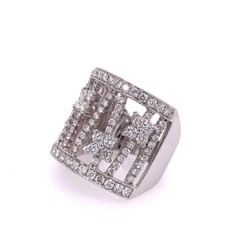 Round Cut RUCHI Brilliant-Cut Diamond Floral Statement Cocktail Ring For Sale