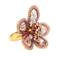 RUCHI Diamond Slice 'Petals' with Pavé Trim Rose Gold Flower Cocktail Ring
