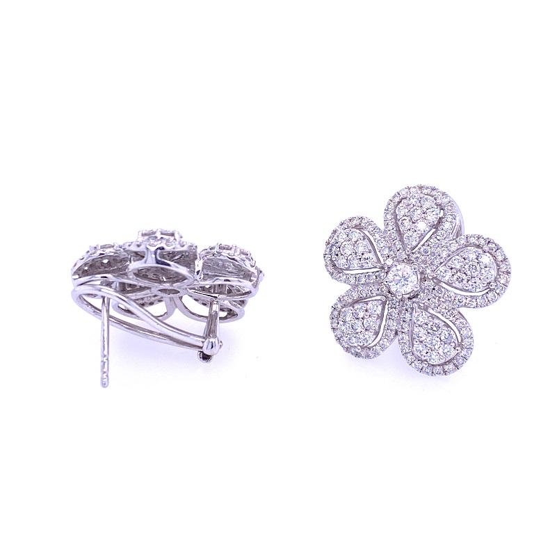 Round Cut Ruchi New York Diamond Flower Stud Earrings