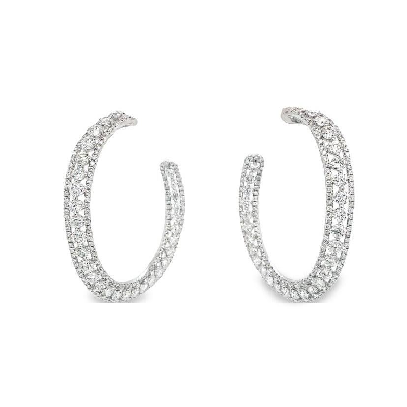 Contemporary RUCHI Brilliant-Cut Diamond White Gold Hoop Earrings For Sale