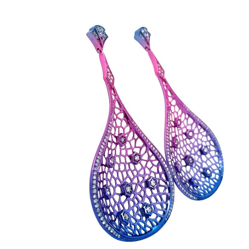 Contemporary RUCHI Diamond Multi-Colored Rhodium Dangle Earring For Sale