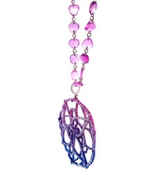 RUCHI Diamond Flower Pendant and Pink Sapphire Multi-Colored Rhodium Necklace