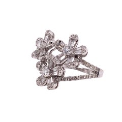 RUCHI Baguette and Brilliant-Cut Diamond White Gold Floral Cluster Ring