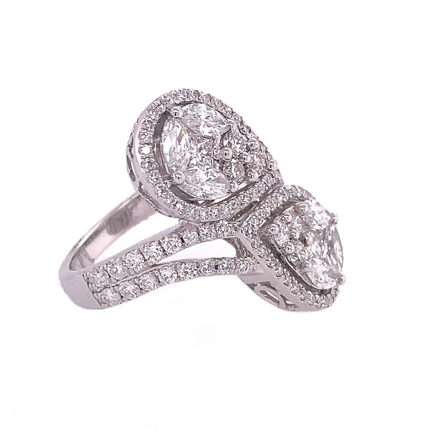 RUCHI Bypass-Ring aus Weißgold mit gemischten Diamanten in Form eines Doppelperlen (Zeitgenössisch) im Angebot