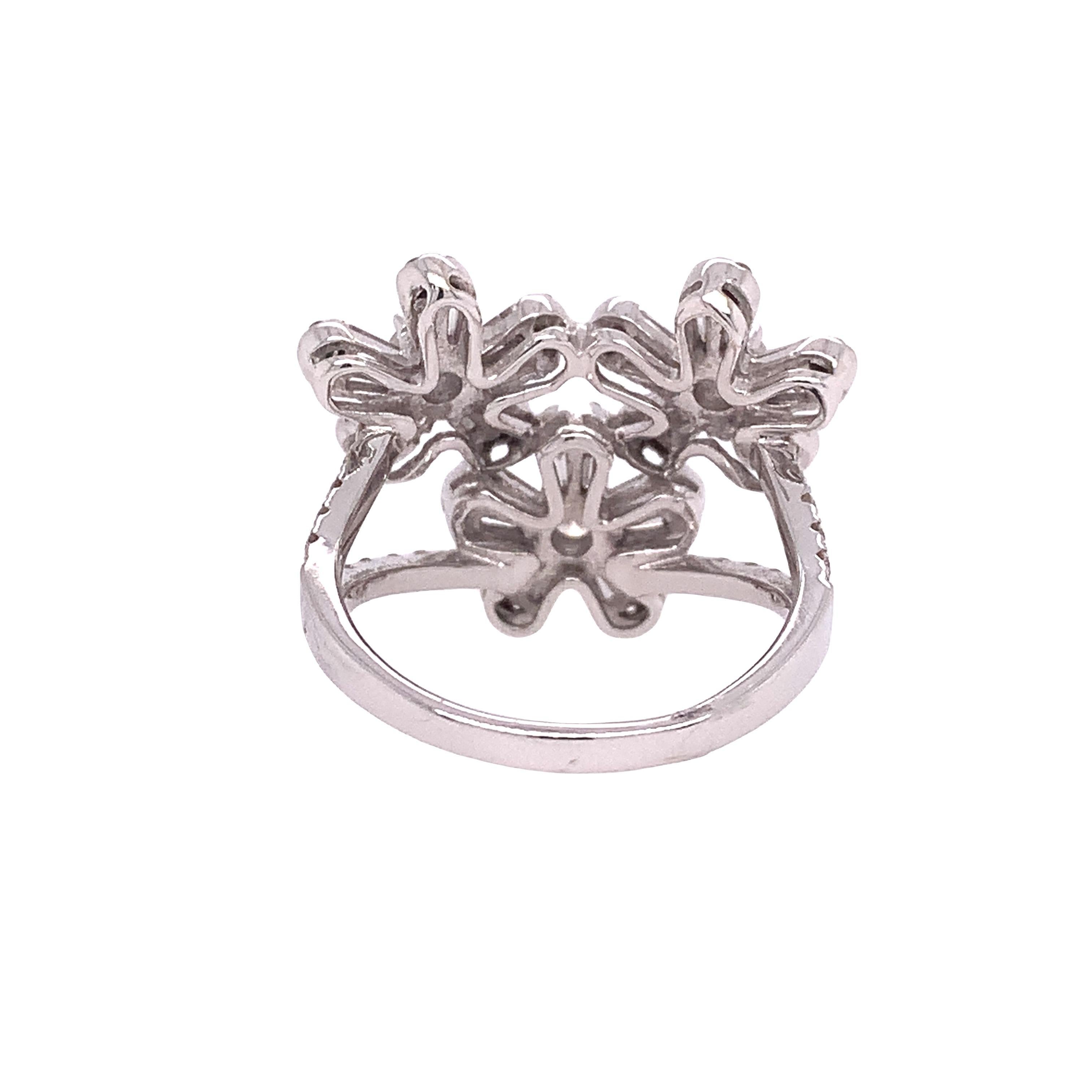 Contemporary RUCHI Baguette and Brilliant-Cut Diamond White Gold Floral Cluster Ring For Sale