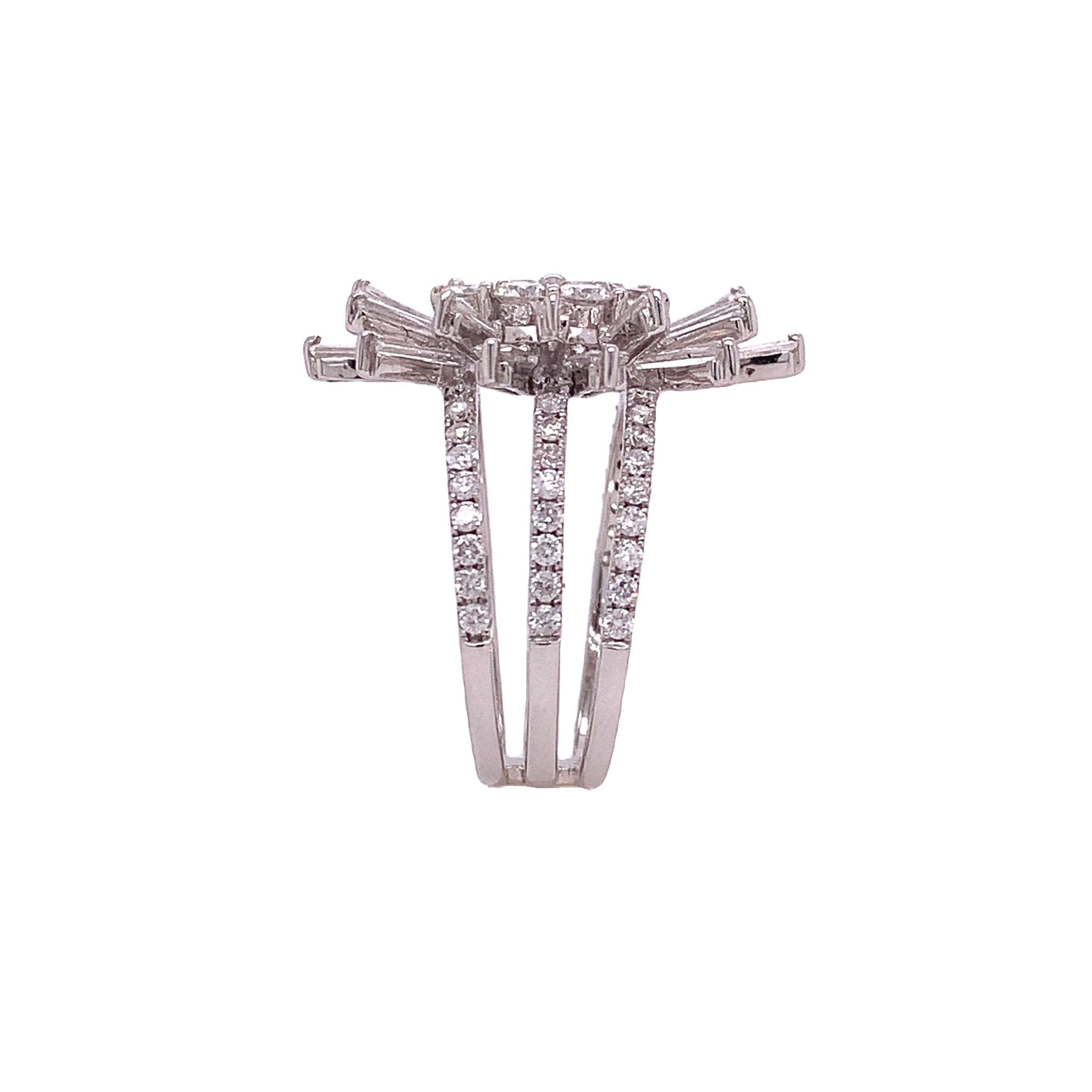 Mixed Cut RUCHI Brilliant and Baguette Diamond White Gold Cocktail Ring For Sale