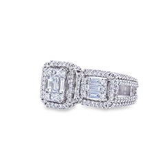 RUCHI Baguette & Halo Diamond White Gold Bypass Ring