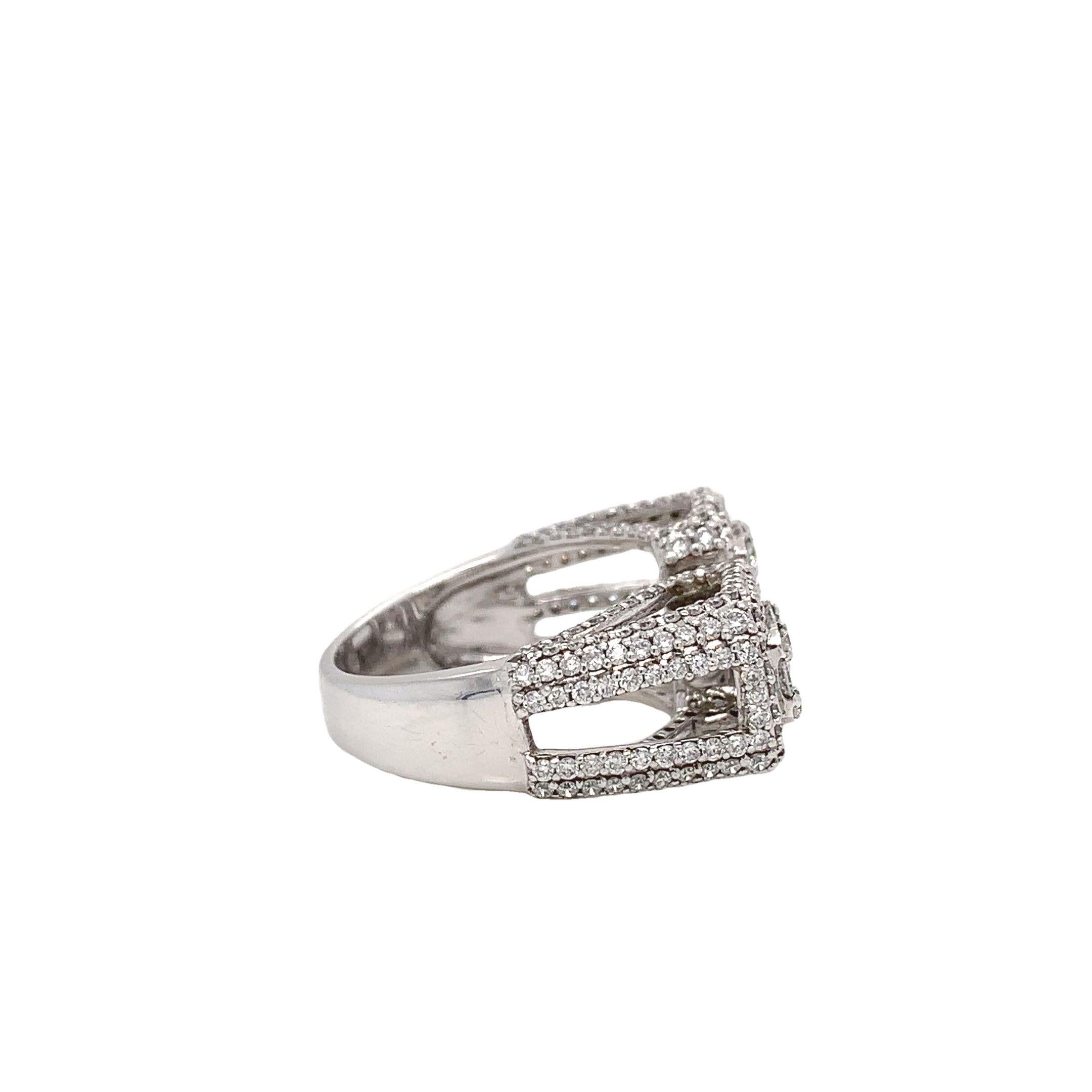 Mixed Cut RUCHI Baguette & Halo Diamond White Gold Bypass Ring For Sale