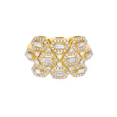 RUCHI Mixed-Cut Diamond Yellow Gold Honeycomb Cocktail Ring