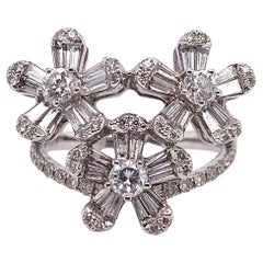 RUCHI Baguette and Brilliant-Cut Diamond White Gold Floral Cluster Ring