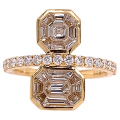 RUCHI Emerald and Asher-Cut Diamond Illusion Yellow Gold Ring