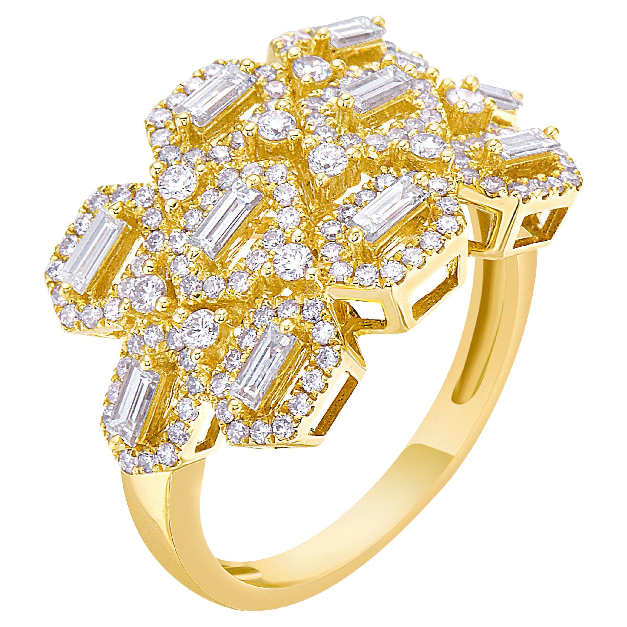 RUCHI Mixed-Cut Diamond Yellow Gold Honeycomb Cocktail Ring For Sale