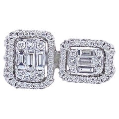 RUCHI Baguette & Halo Diamond White Gold Bypass Ring