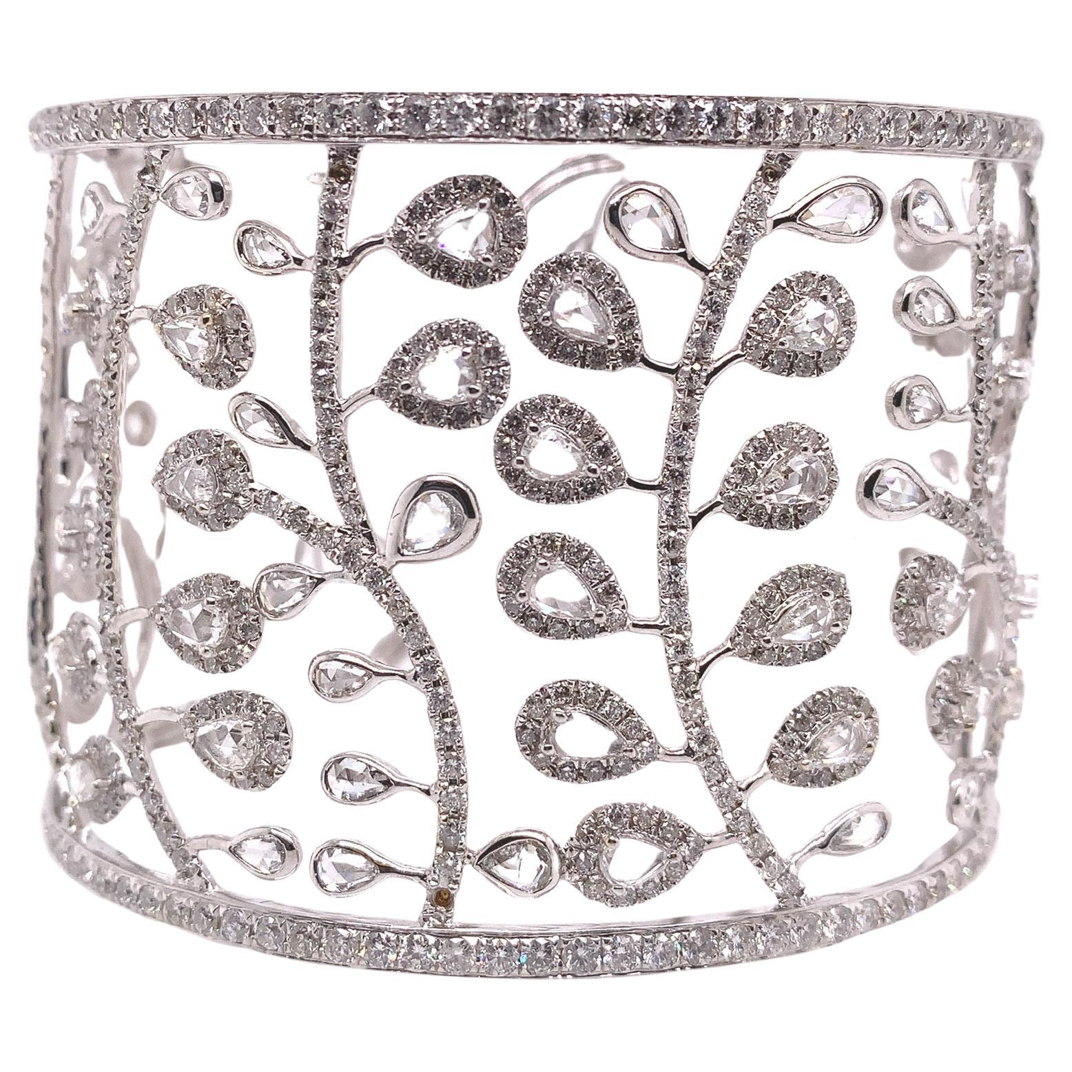 RUCHI Rose-Cut Diamond White Gold Bangle Bracelet For Sale