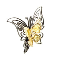 RUCHI Diamond Slice with Pavé Two-Tone Gold Butterfly Pendant and Brooch