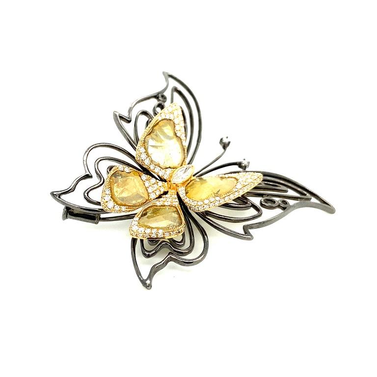 RUCHI Pendentif et broche papillon en or bicolore avec pavé et tranche de diamant Neuf - En vente à New York, NY