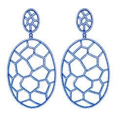 RUCHI Diamond Blue Rhodium Honey-Comb Statement Dangle Earrings 