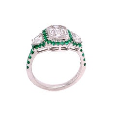 Ruchi New York Diamonds Emerald Cut Composite Set-Trapz & Em Rd Halo Ring