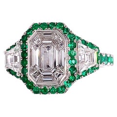 Ruchi New York Diamonds Emerald Cut Composite Set-Trapz & Em Rd Halo Ring