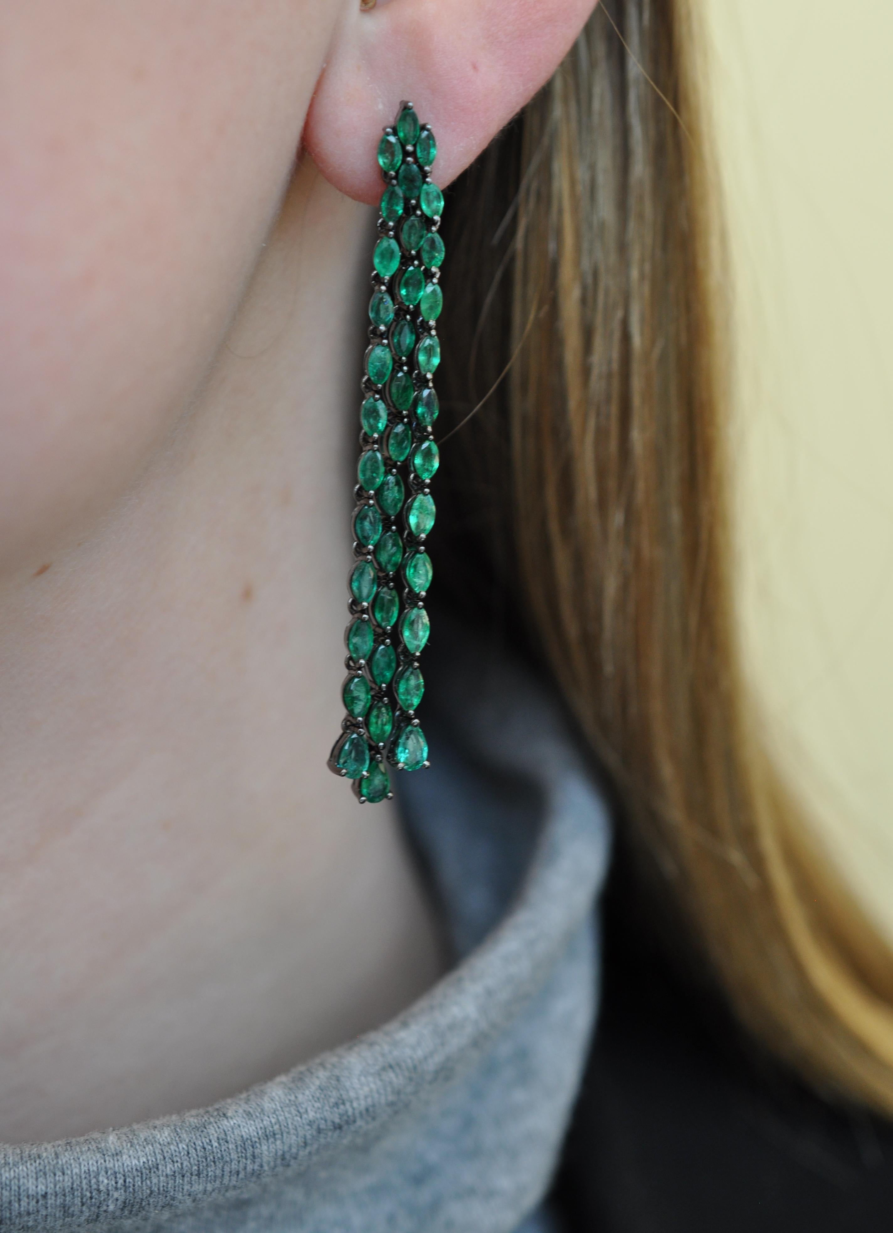 Marquise Cut Ruchi New York Drop Emerald Earrings