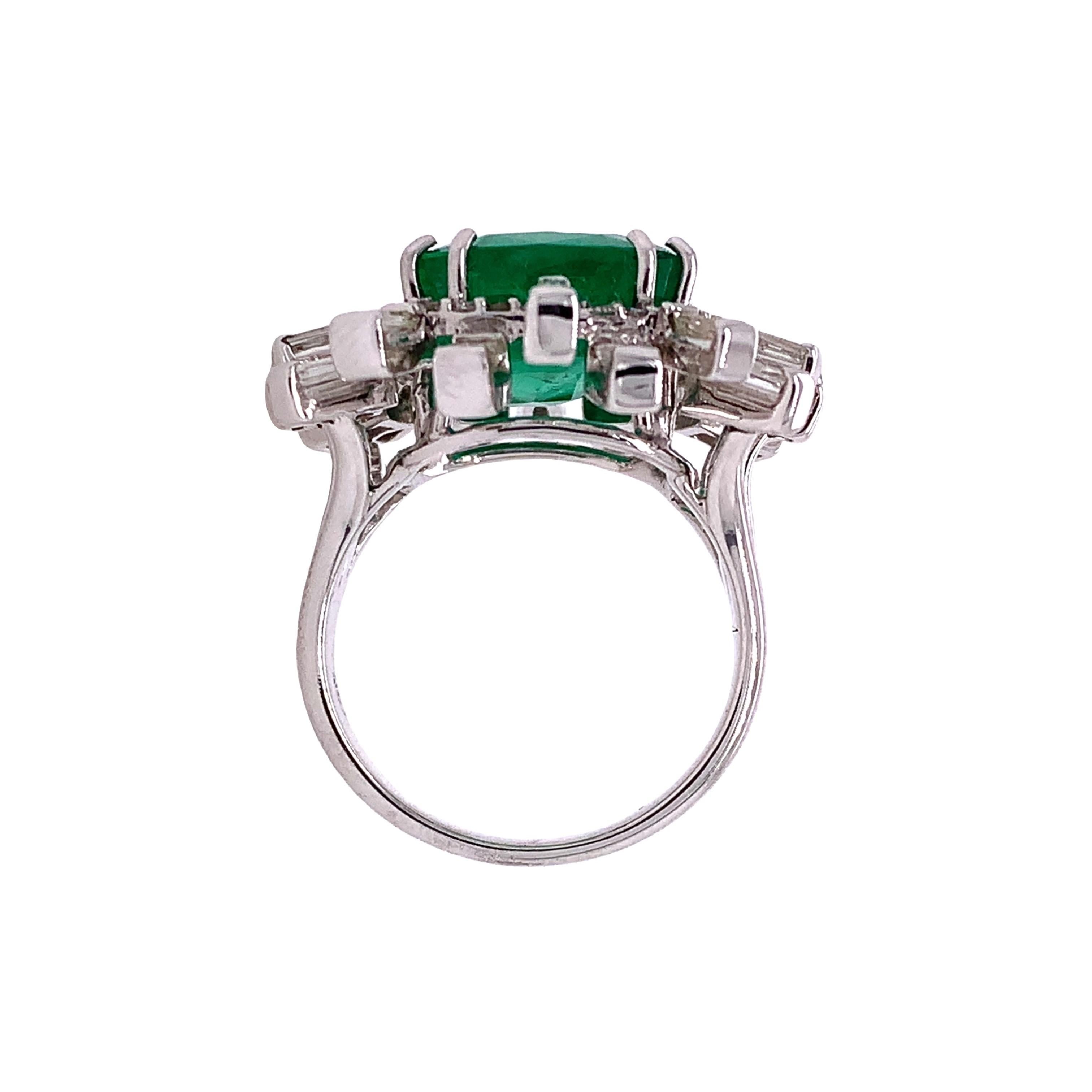 Contemporary RUCHI Emerald and Baguette Diamond White Gold Cocktail Ring For Sale