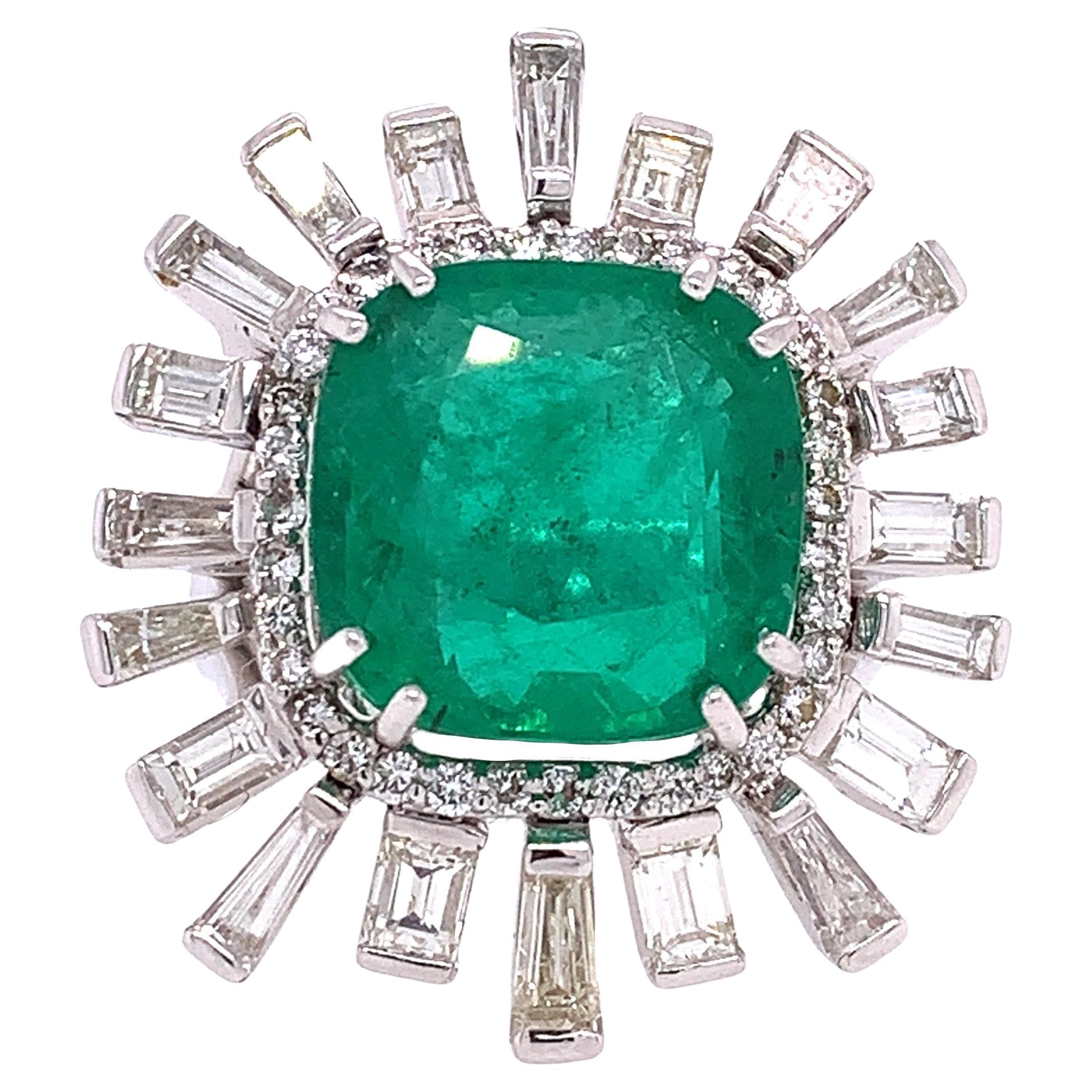 RUCHI Emerald and Baguette Diamond White Gold Cocktail Ring For Sale
