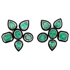 Ruchi New York Emerald and Black Agate Statement Stud Earrings
