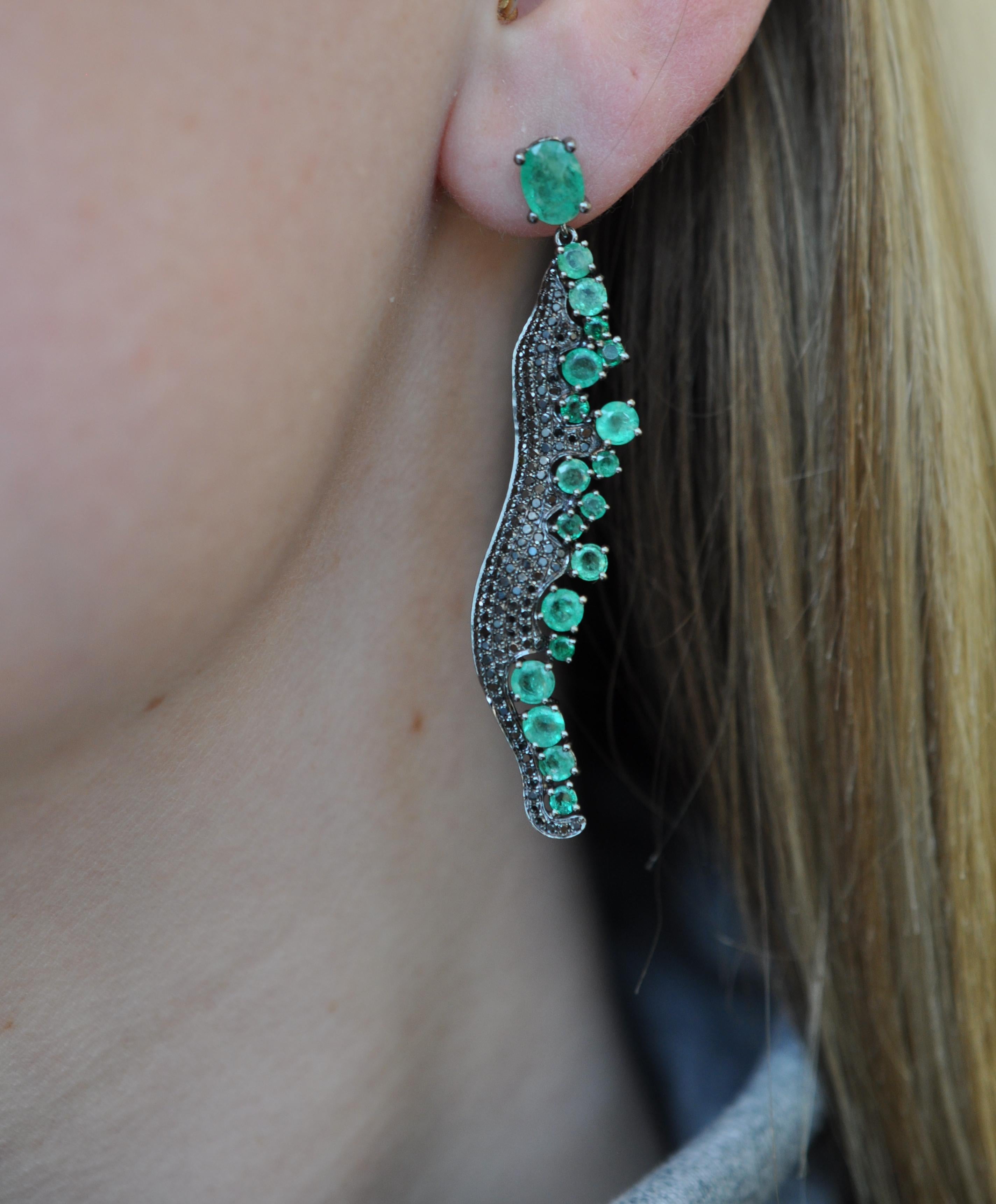Women's Ruchi New York Emerald and Black Diamond Drop Chandelier Earrings