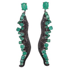 Ruchi New York Orecchini Chandelier con Smeraldo e Diamante Nero