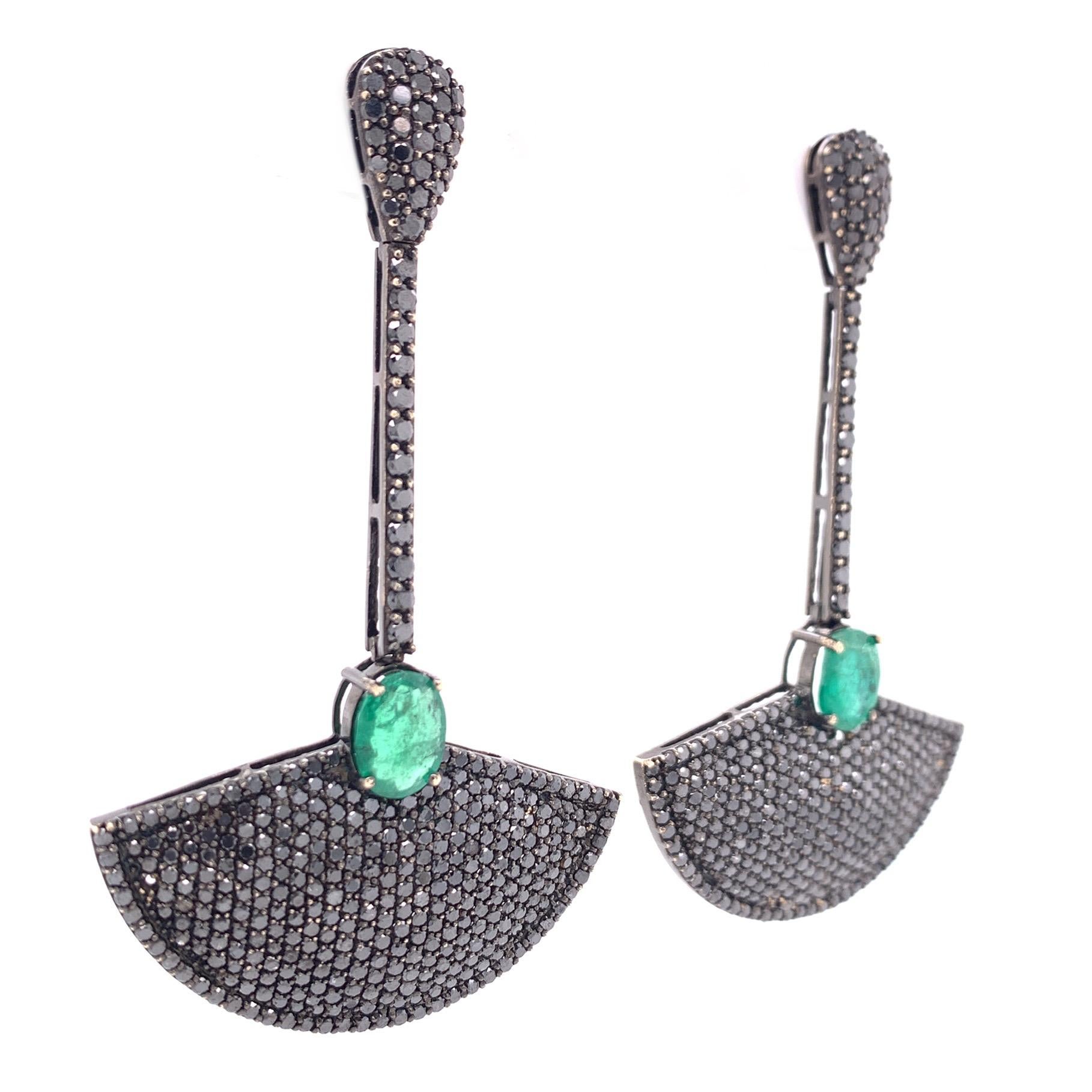 18K Tinted Rhodium
Emerald: 2.32ct total weight.
Black Diamonds: 6.14ct total weight.