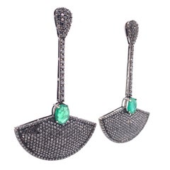 RUCHI Emerald and Black Diamond Pavé Black Rhodium Drop Earrings