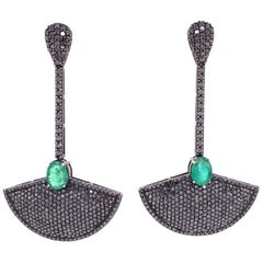 Ruchi New York Emerald and Black Diamond Drop Earrings