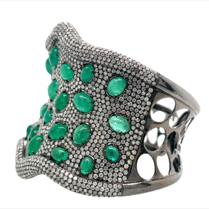 Women's or Men's Ruchi New York Emerald and Diamond Bangle For Sale