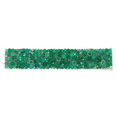 RUCHI Mix-Shape Colombian Emerald with Diamond Accent White Gold Wide Bracelet