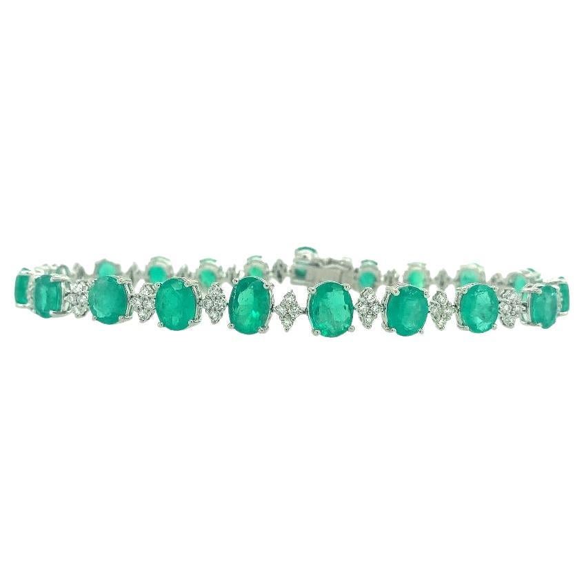 RUCHI Oval Colombian Emerald and Brilliant Diamond White Gold Bracelet For Sale