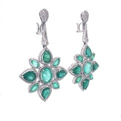 RUCHI Mixed-Shape Emerald and Diamond White Gold Flower Chandelier Earrings