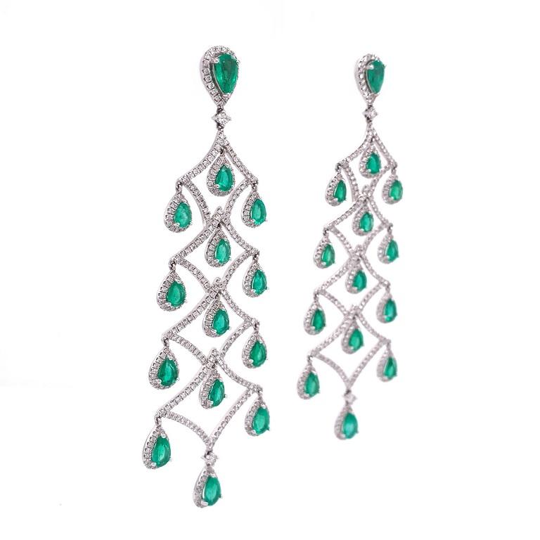 Contemporary Ruchi New York Emerald and Diamond Chandelier Earrings