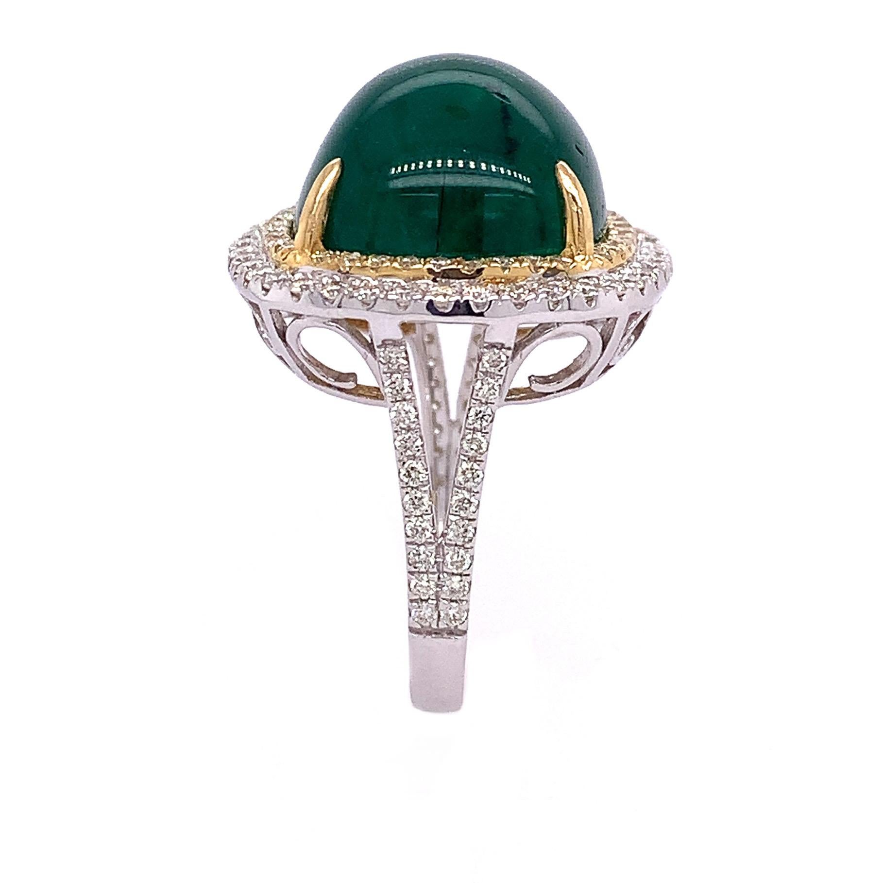 Cabochon Ruchi New York Emerald and Diamond Cocktail Ring
