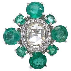 RUCHI Colombian Emerald and Rose-Cut Diamond White Gold Cocktail Ring