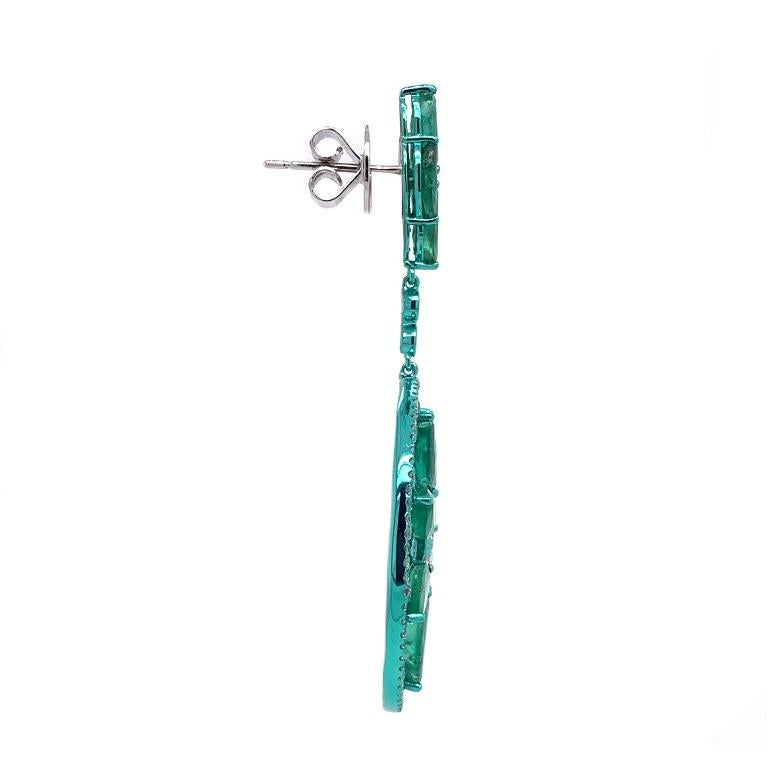 Contemporary RUCHI Colombian Emerald and Diamond Green Rhodium Dangle Earrings For Sale