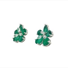 RUCHI Emerald and Briolette Diamond White Gold Flower Stud Earrings