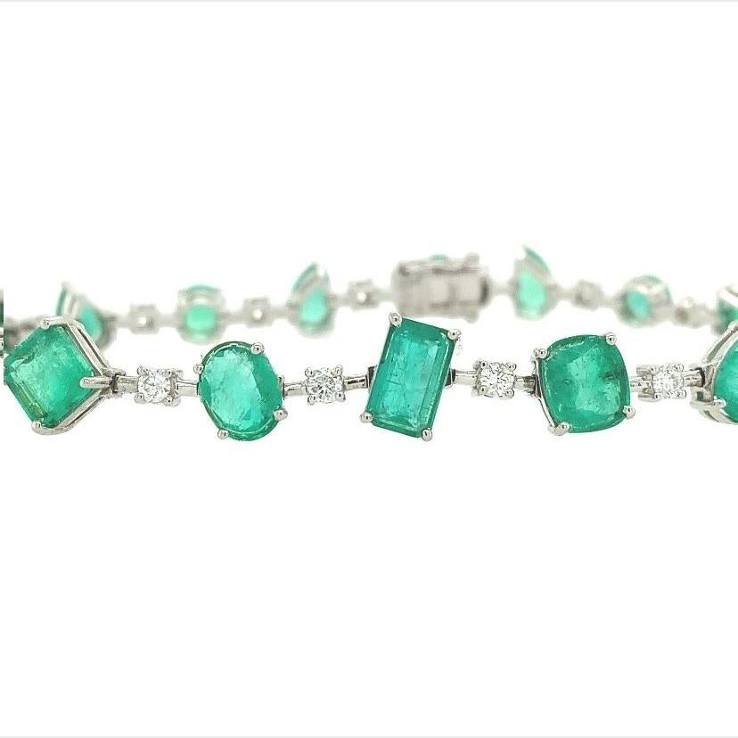 Mixed Cut RUCHI Mixed-Shape Emerald and Diamond White Gold Bracelet For Sale