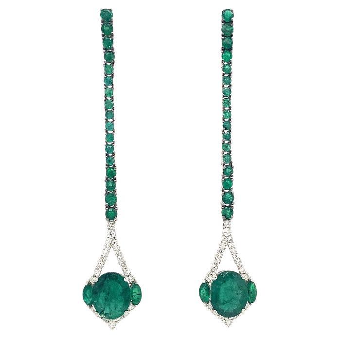 RUCHI Emerald & Pavé Diamond White Gold Linear Drop Earrings
